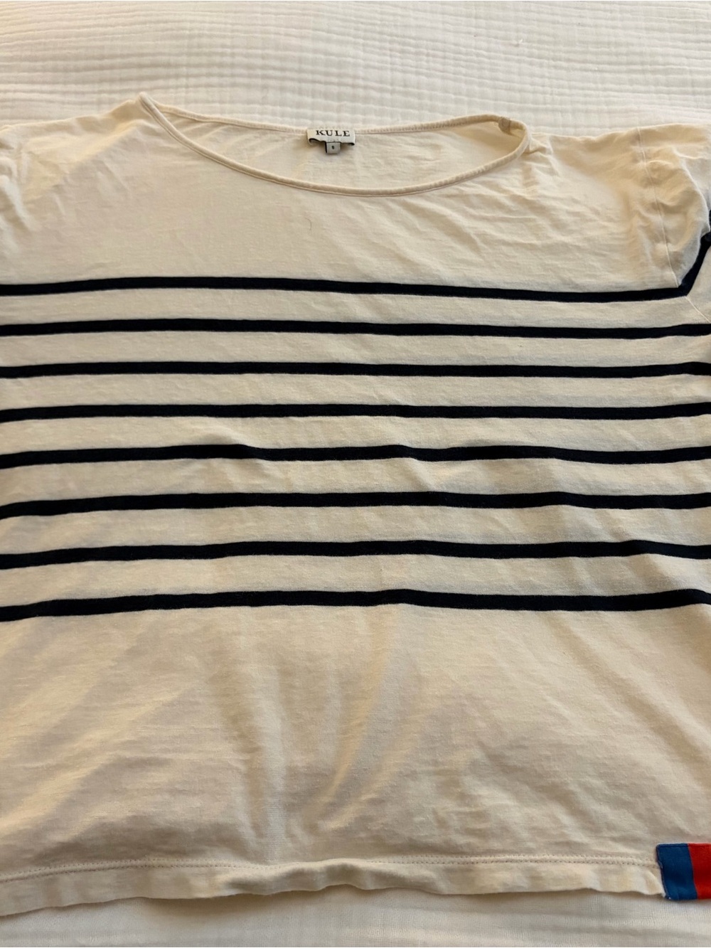 KULE White Tee with Navy Logo Tag
